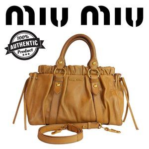 Miu Miu Vitello Lux Satchel 2 Ways Camel